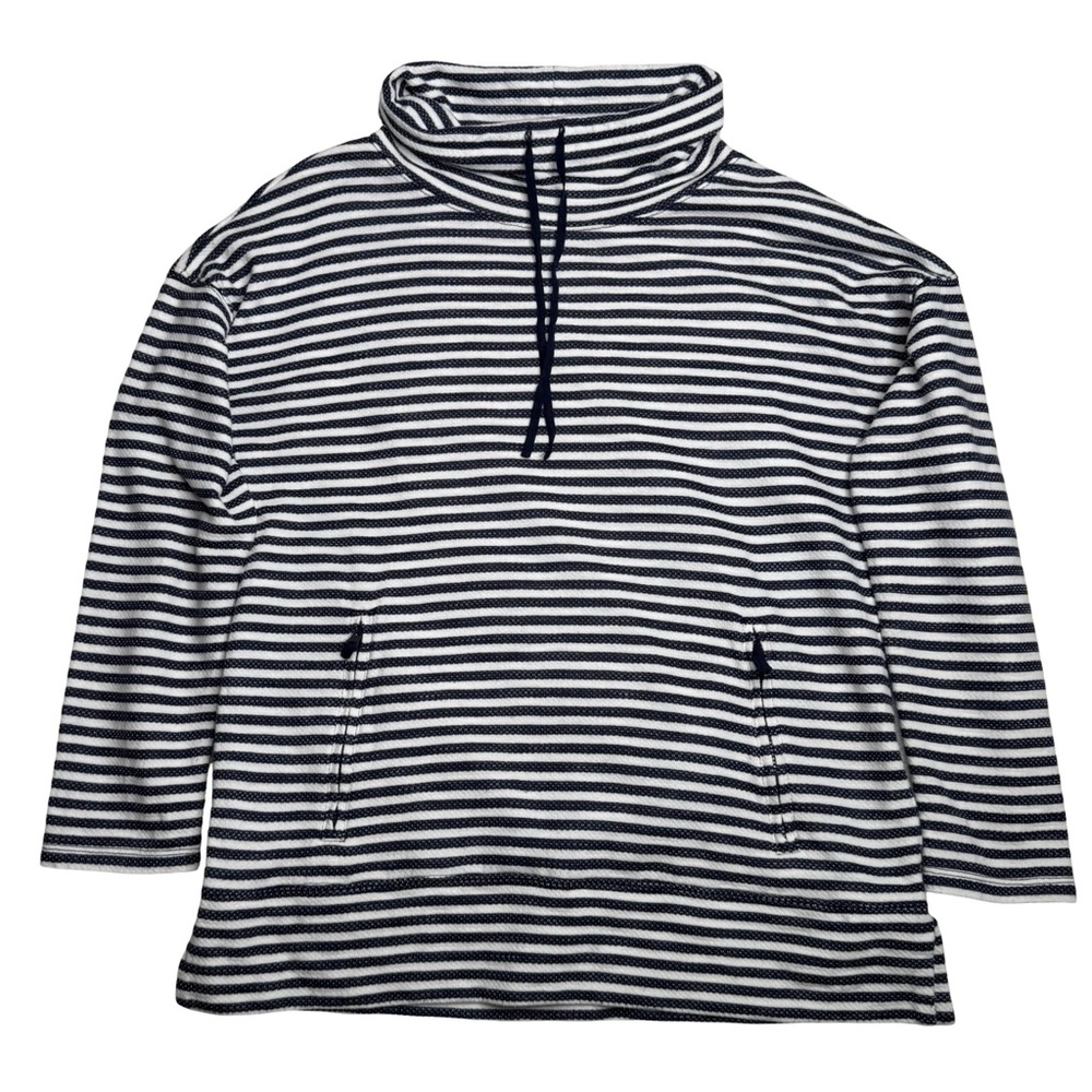 Talbots Petite Striped Funnel Neck Pullover Sweatshirt with Zipper Pockets Sz MP